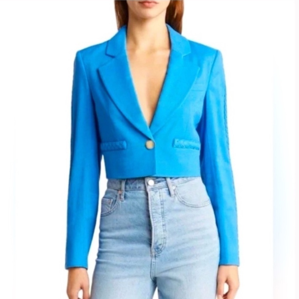 Jason Wu Women’s Blue Cropped Braided Blazer Size L – Linen Blend